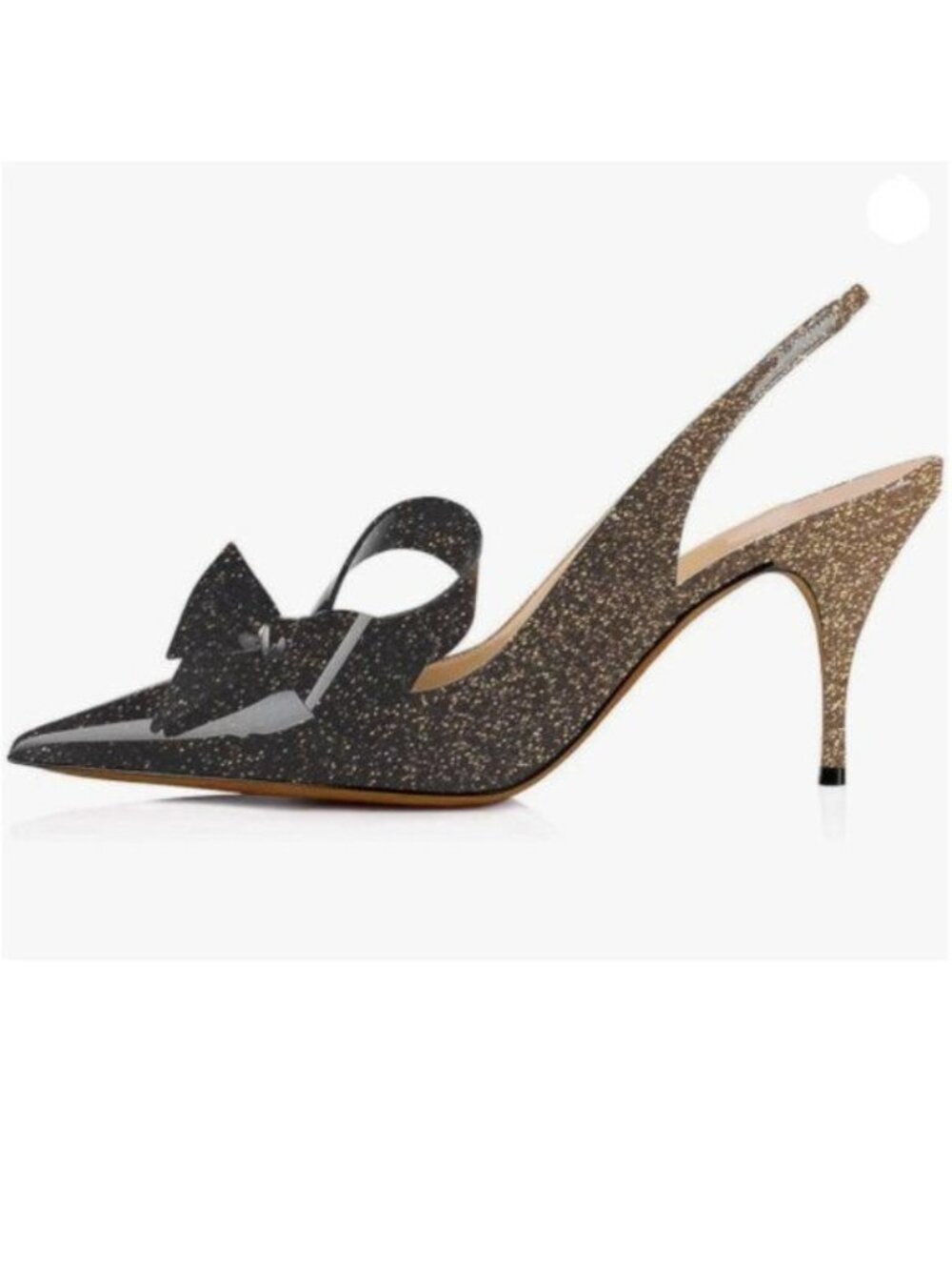 YDN Women Stiletto Mid Heel Pumps Bow Pointed Toe Slingback Sandals, Black Gold